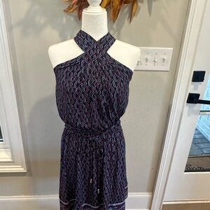 MICHAEL Michael Kors Halter Midi Dress in Navy and Red